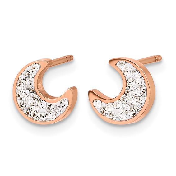 Chisel Stainless Steel Polished Rose IP-plated Preciosa Crystal Half Moon Post Earrings