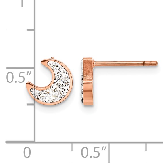 Chisel Stainless Steel Polished Rose IP-plated Preciosa Crystal Half Moon Post Earrings