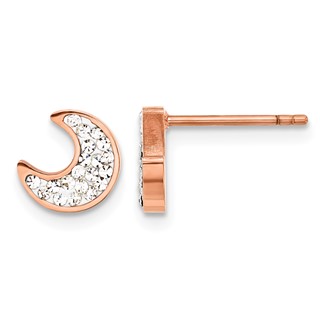 Chisel Stainless Steel Polished Rose IP-plated Preciosa Crystal Half Moon Post Earrings