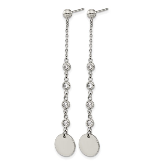 Chisel Stainless Steel Polished with CZ Post Dangle Earrings