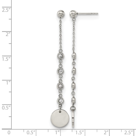 Chisel Stainless Steel Polished with CZ Post Dangle Earrings