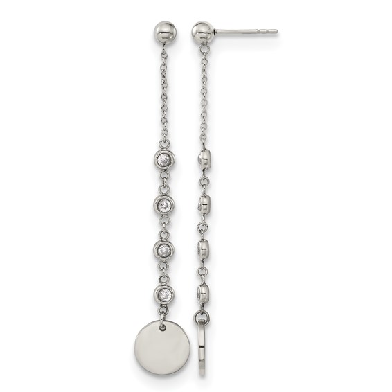 Chisel Stainless Steel Polished with CZ Post Dangle Earrings