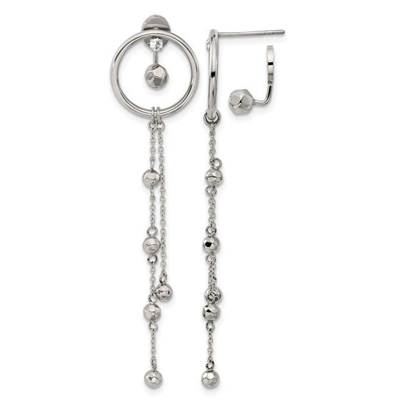 Chisel Stainless Steel Polished Preciosa Crystal Front and Back Post Dangle Earrings