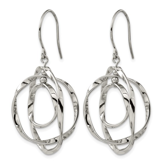 Chisel Stainless Steel Polished Wavy Circles Dangle Shepherd Hook Earrings