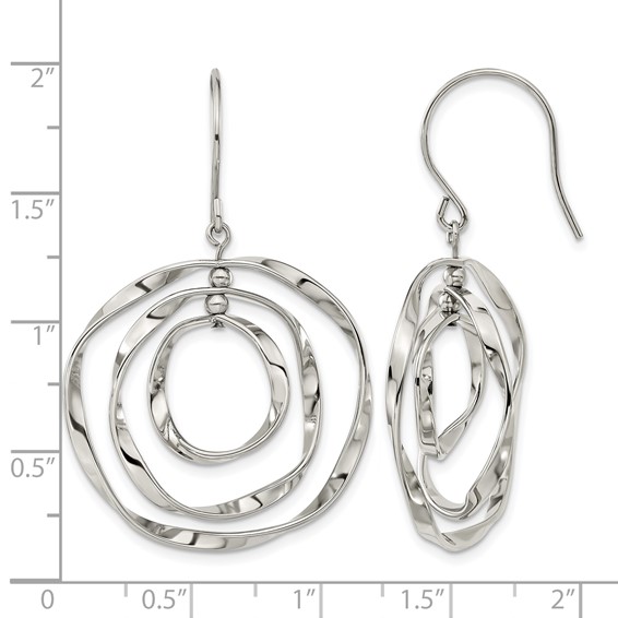 Chisel Stainless Steel Polished Wavy Circles Dangle Shepherd Hook Earrings