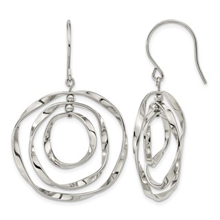 Chisel Stainless Steel Polished Wavy Circles Dangle Shepherd Hook Earrings