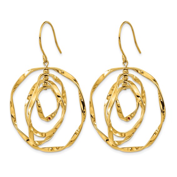 Chisel Stainless Steel Polished Yellow IP-plated with Red Preciosa Crystal Wavy Dangle Shepherd Hook Earrings