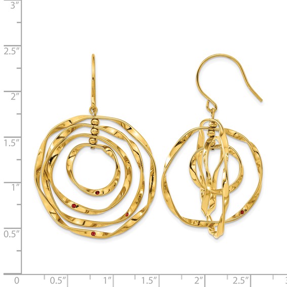 Chisel Stainless Steel Polished Yellow IP-plated with Red Preciosa Crystal Wavy Dangle Shepherd Hook Earrings