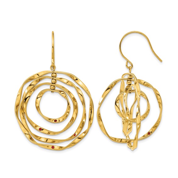 Chisel Stainless Steel Polished Yellow IP-plated with Red Preciosa Crystal Wavy Dangle Shepherd Hook Earrings