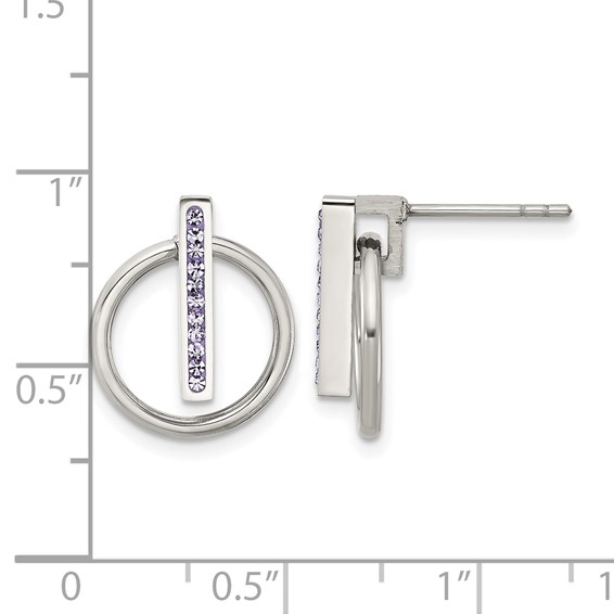 Chisel Stainless Steel Polished with Purple Preciosa Crystal Post Dangle Earrings