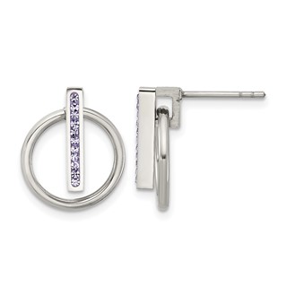 Chisel Stainless Steel Polished with Purple Preciosa Crystal Post Dangle Earrings