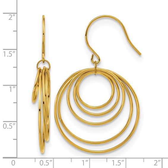 Chisel Stainless Steel Polished Yellow IP-plated Multi-Circle Dangle Shepherd Hook Earrings