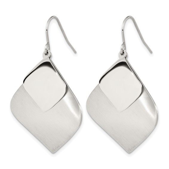 Chisel Stainless Steel Brushed and Polished Dangle Shepherd Hook Earrings
