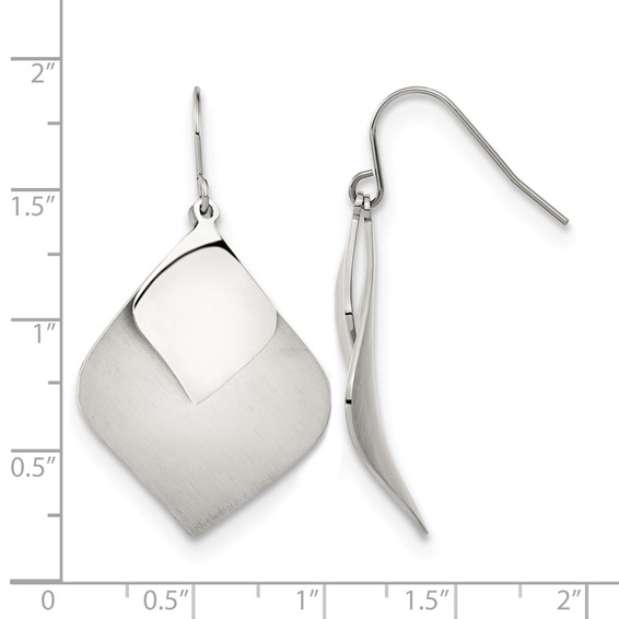 Chisel Stainless Steel Brushed and Polished Dangle Shepherd Hook Earrings