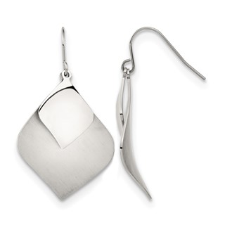 Chisel Stainless Steel Brushed and Polished Dangle Shepherd Hook Earrings