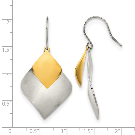 Chisel Stainless Steel Brushed and Polished Yellow IP-plated Dangle Shepherd Hook Earrings