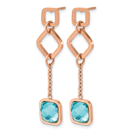 Chisel Stainless Steel Polished Rose IP-plated Blue Crystal Post Dangle Earrings