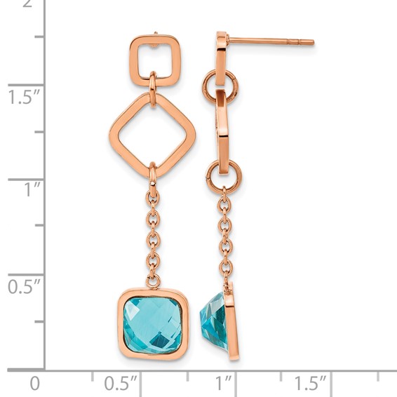 Chisel Stainless Steel Polished Rose IP-plated Blue Crystal Post Dangle Earrings