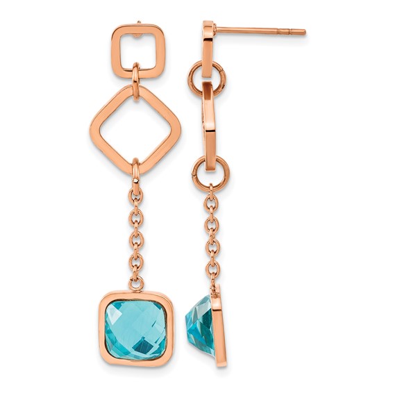 Chisel Stainless Steel Polished Rose IP-plated Blue Crystal Post Dangle Earrings