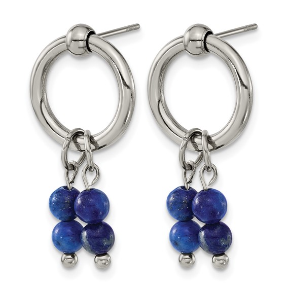 Chisel Stainless Steel Polished with Lapis Post Dangle Earrings