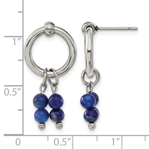 Chisel Stainless Steel Polished with Lapis Post Dangle Earrings
