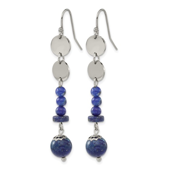 Chisel Stainless Steel Polished with Lapis Beads Dangle Shepherd Hook Earrings