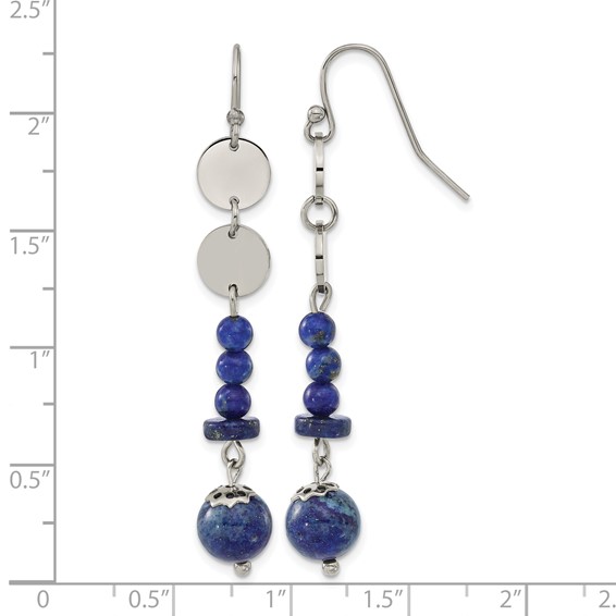 Chisel Stainless Steel Polished with Lapis Beads Dangle Shepherd Hook Earrings