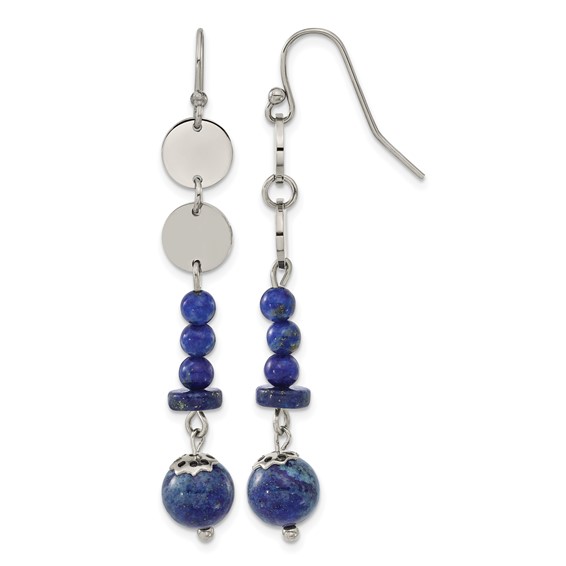 Chisel Stainless Steel Polished with Lapis Beads Dangle Shepherd Hook Earrings
