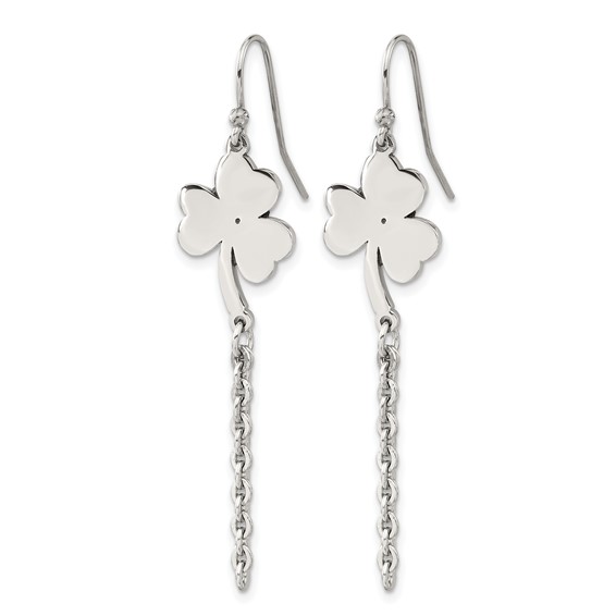 Chisel Stainless Steel Polished 4-Leaf Clover Dangle Shepherd Hook Earrings
