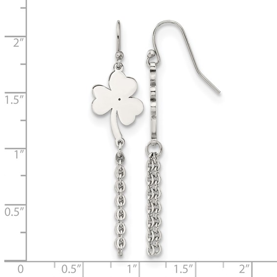 Chisel Stainless Steel Polished 4-Leaf Clover Dangle Shepherd Hook Earrings