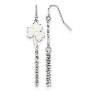 Chisel Stainless Steel Polished 4-Leaf Clover Dangle Shepherd Hook Earrings