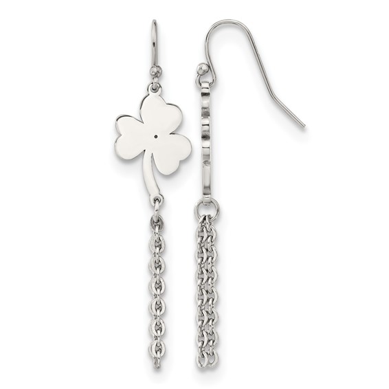 Chisel Stainless Steel Polished 4-Leaf Clover Dangle Shepherd Hook Earrings