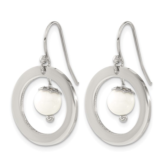 Chisel Stainless Steel Polished with Synthetic White Turquoise Dangle Shepherd Hook Earrings