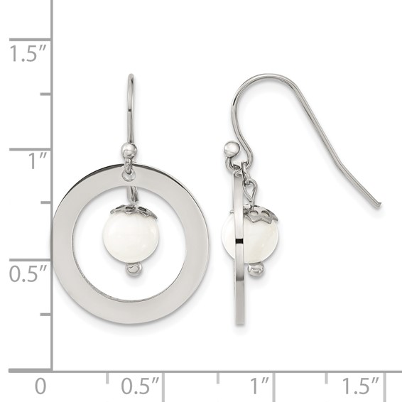 Chisel Stainless Steel Polished with Synthetic White Turquoise Dangle Shepherd Hook Earrings