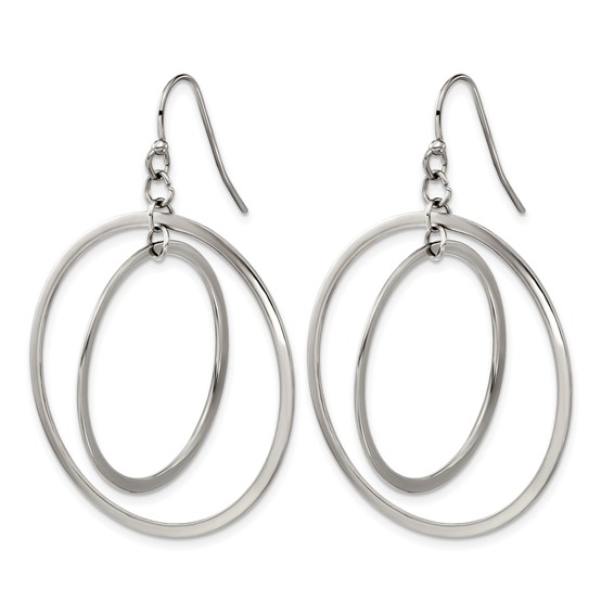 Chisel Stainless Steel Polished Double Circle Dangle Shepherd Hook Earrings