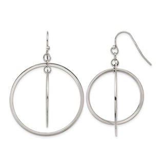 Chisel Stainless Steel Polished Double Circle Dangle Shepherd Hook Earrings