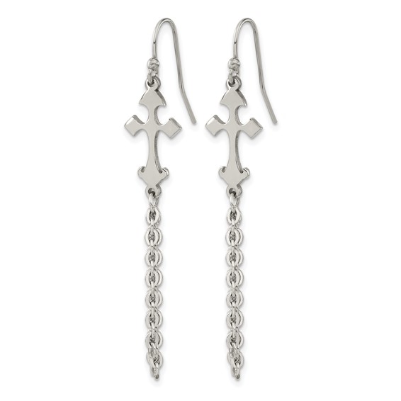 Chisel Stainless Steel Polished Cross Dangle Shepherd Hook Earrings