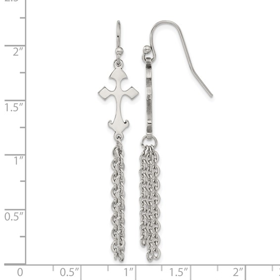 Chisel Stainless Steel Polished Cross Dangle Shepherd Hook Earrings