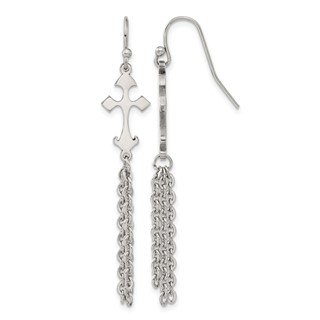 Chisel Stainless Steel Polished Cross Dangle Shepherd Hook Earrings