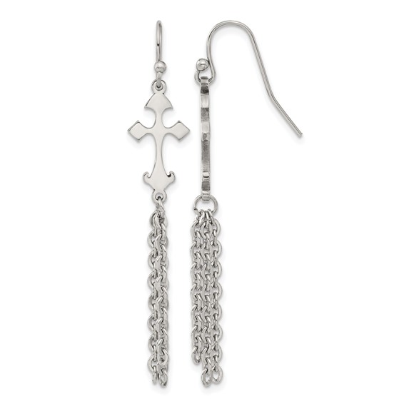 Chisel Stainless Steel Polished Cross Dangle Shepherd Hook Earrings