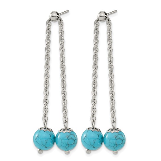Chisel Stainless Steel Polished with Synthetic Turquoise Moveable Dangle Post Earrings