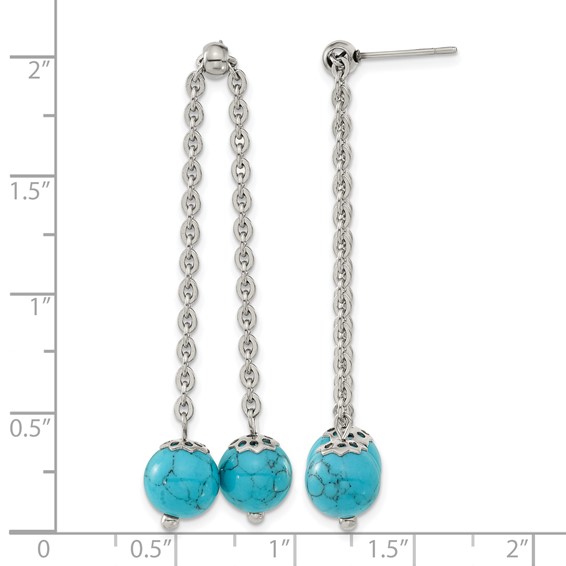 Chisel Stainless Steel Polished with Synthetic Turquoise Moveable Dangle Post Earrings