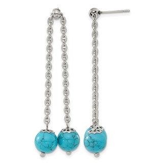 Chisel Stainless Steel Polished with Synthetic Turquoise Moveable Dangle Post Earrings