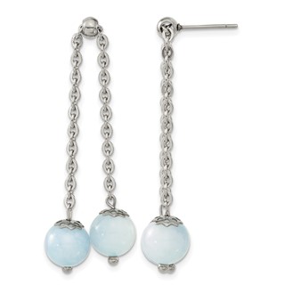 Chisel Stainless Steel Polished with Blue Quartz Moveable Dangle Post Earrings
