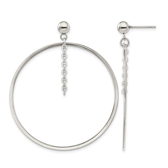 Chisel Stainless Steel Polished Circle Post Dangle Earrings