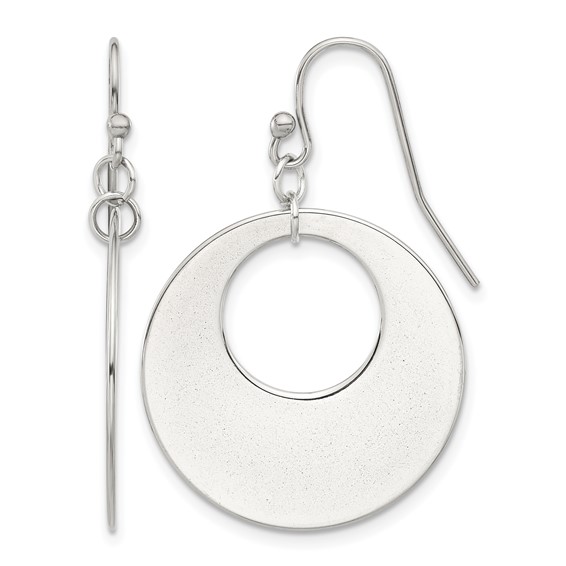 Chisel Stainless Steel Polished Circles Dangle Shepherd Hook Earrings