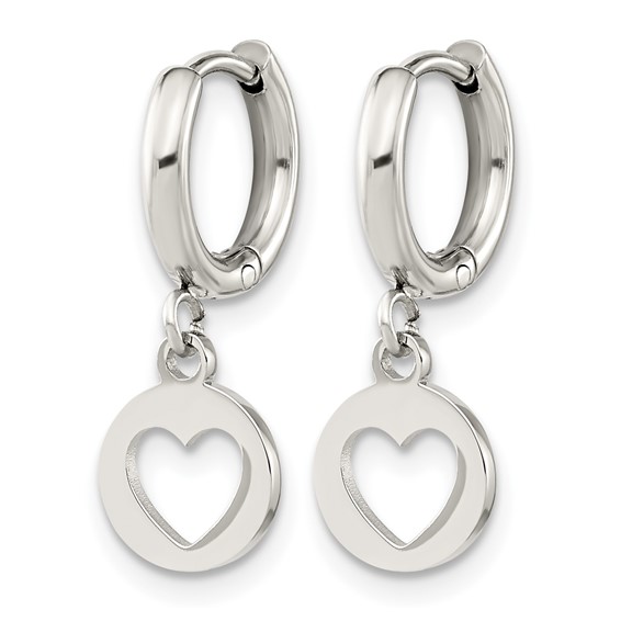 Chisel Stainless Steel Polished Cut Out Heart Dangle Hoop Earrings