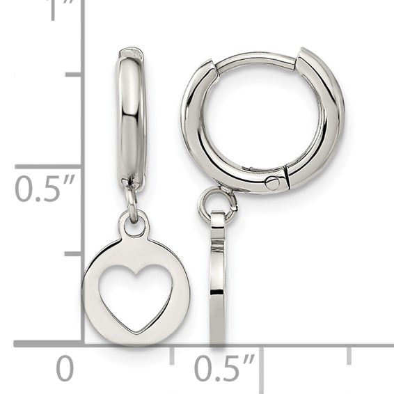 Chisel Stainless Steel Polished Cut Out Heart Dangle Hoop Earrings