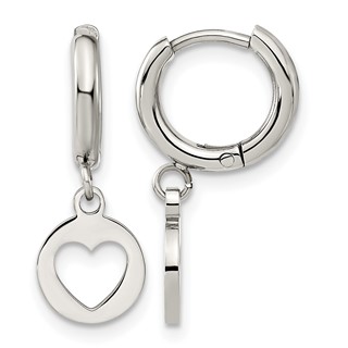 Chisel Stainless Steel Polished Cut Out Heart Dangle Hoop Earrings