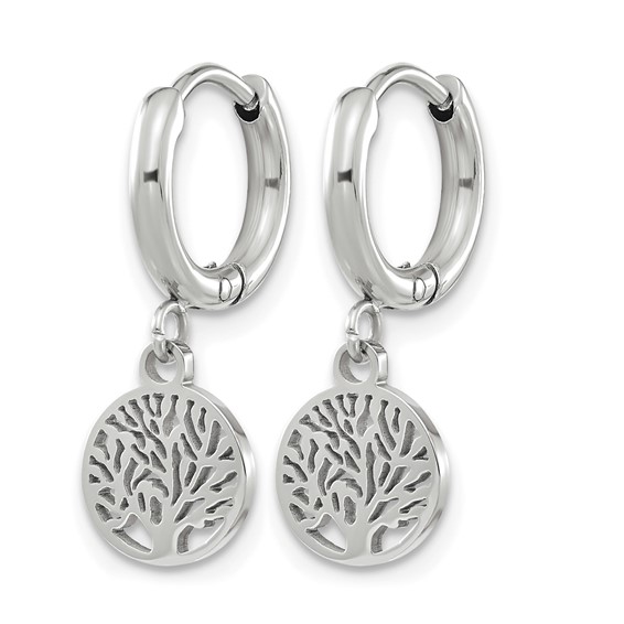 Chisel Stainless Steel Polished Tree Dangle Hoop Earring